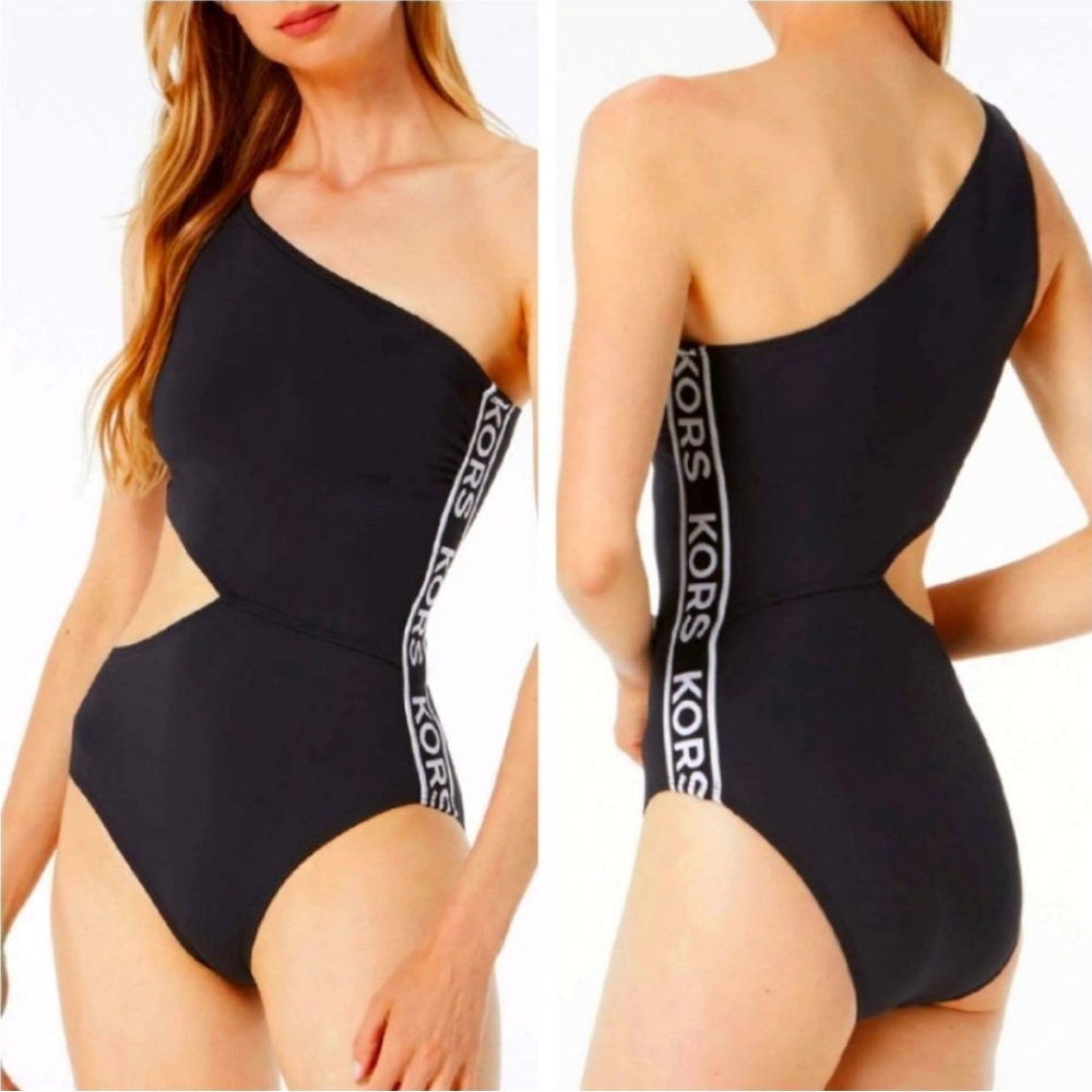 Michael Kors Black One-Shoulder Cutout Swimsuit